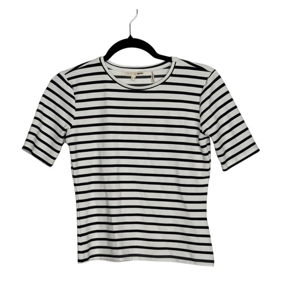 Koton Tops - Koton Aysegul Afacan Womens Striped Short Sleeve T-Shirt White Black Small